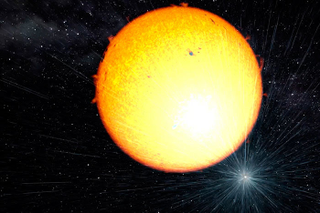 Artist’s depiction of neutron star PSR J2215+5135 (bottom right) and it’s stellar companion.